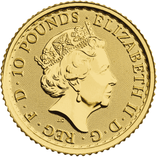 1-10 oz britannia elizabeth ii gold coin 2023 front