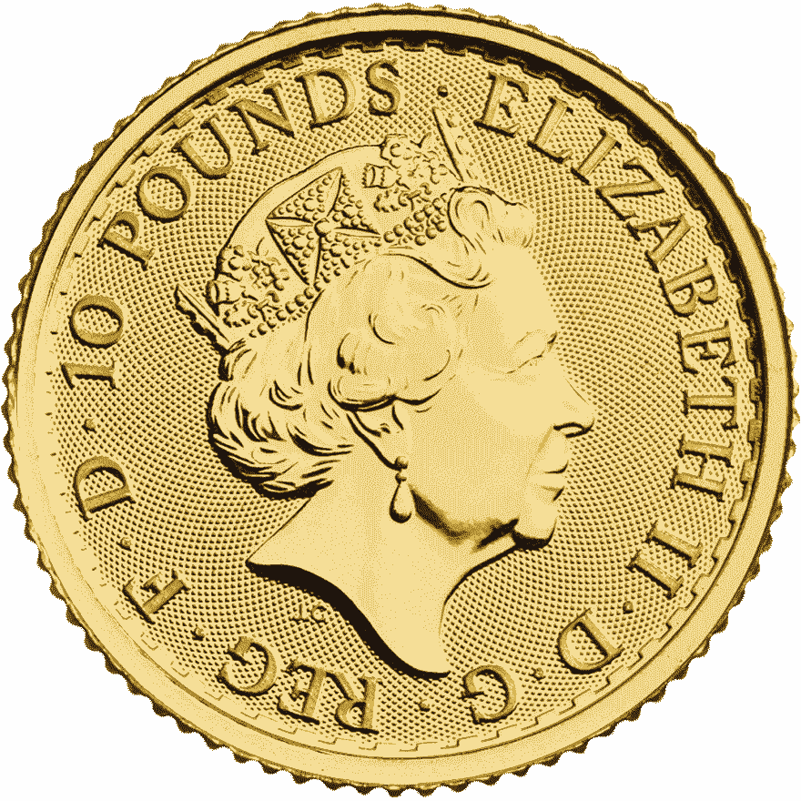 1-10 oz britannia elizabeth ii gold coin 2023 front