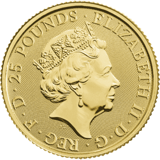 1-4 oz queen s beasts white horse of hanover gold coin 2020 front