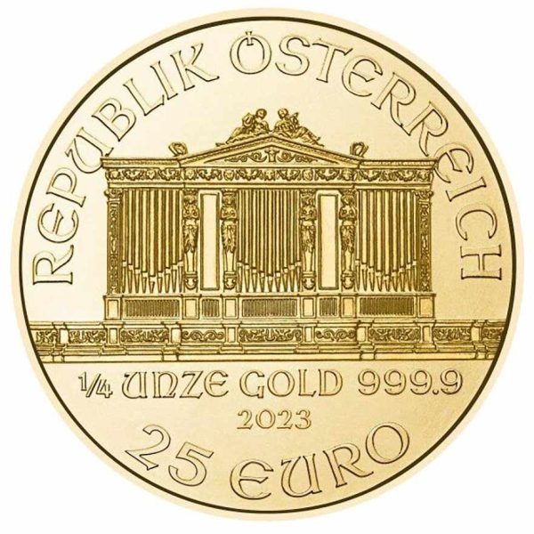 1-4 oz vienna philharmonic gold coin 2023 back