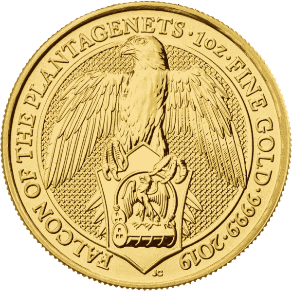 1 oz queen s beasts falcon gold coin 2019 back