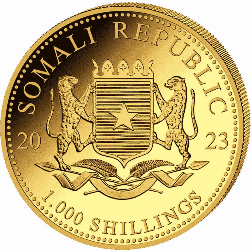 1 oz somalia elephant gold coin 2023 back