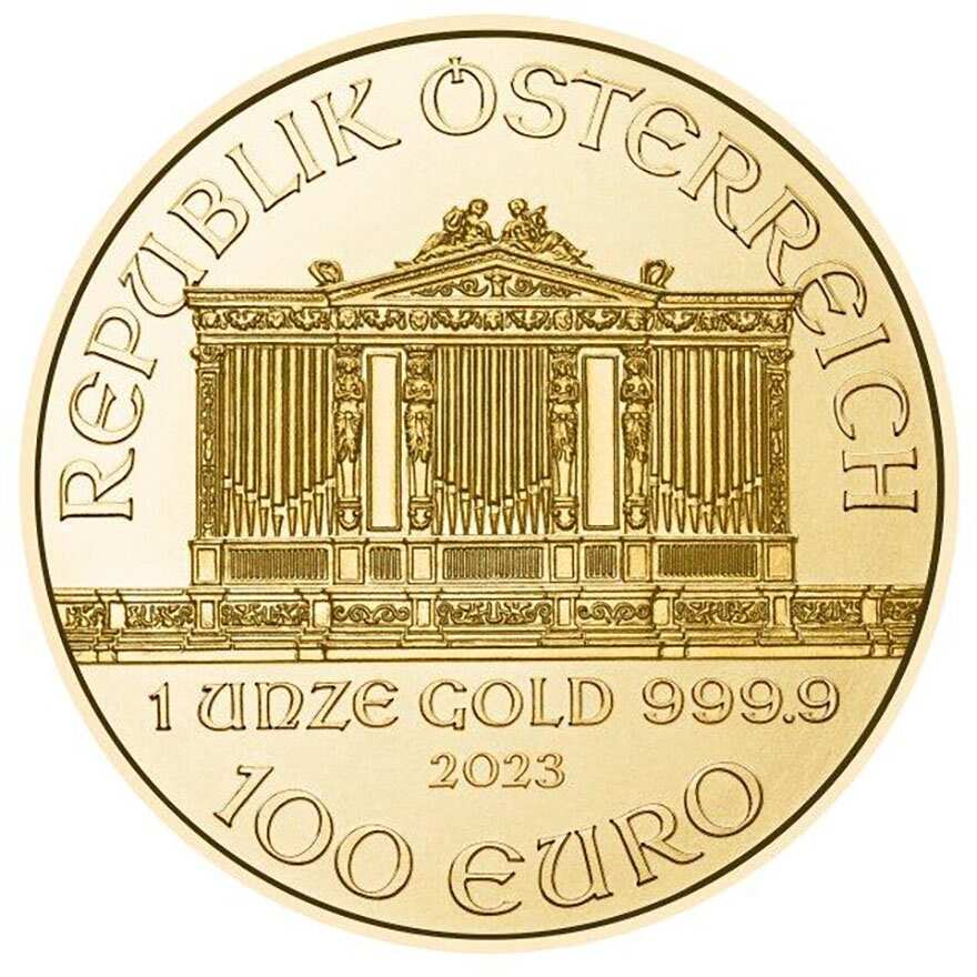 1 oz vienna philharmonic gold coin 2023 back