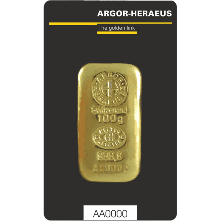 100g gold bar argor heraeus casted