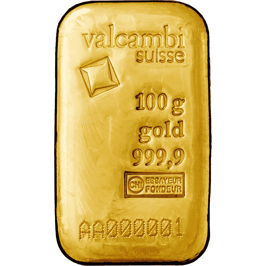 100g gold bar valcambi casted