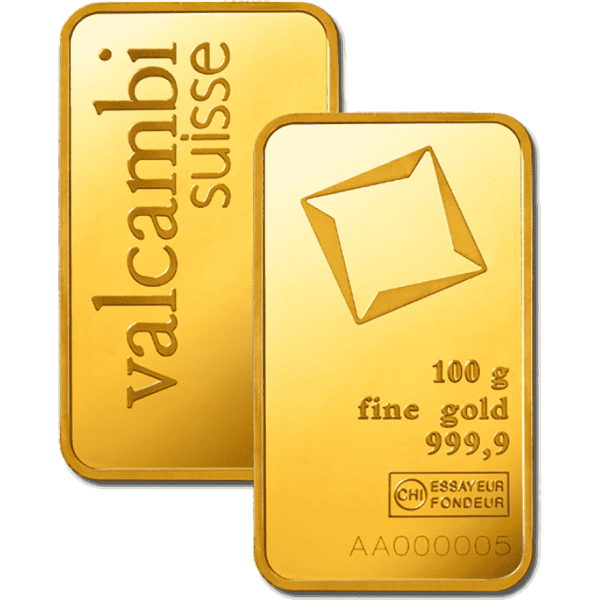 100g gold bar valcambi minted
