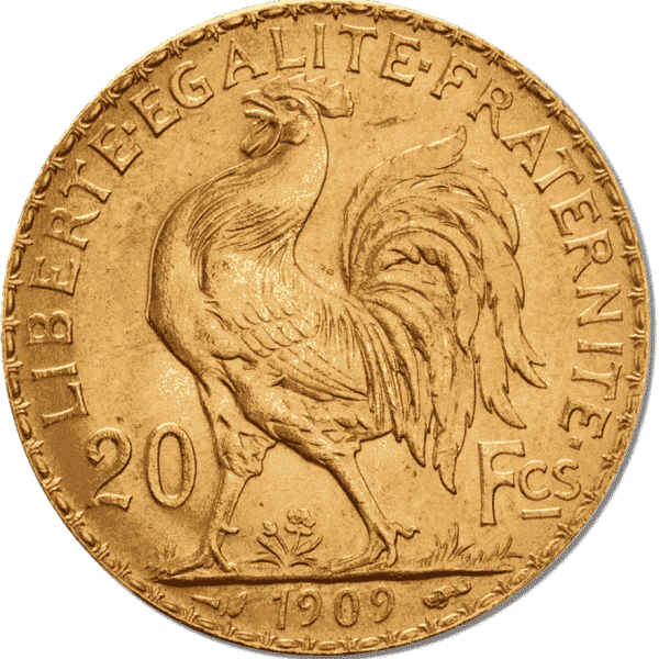 20 french francs marianne rooster gold coin 1899-1914 back