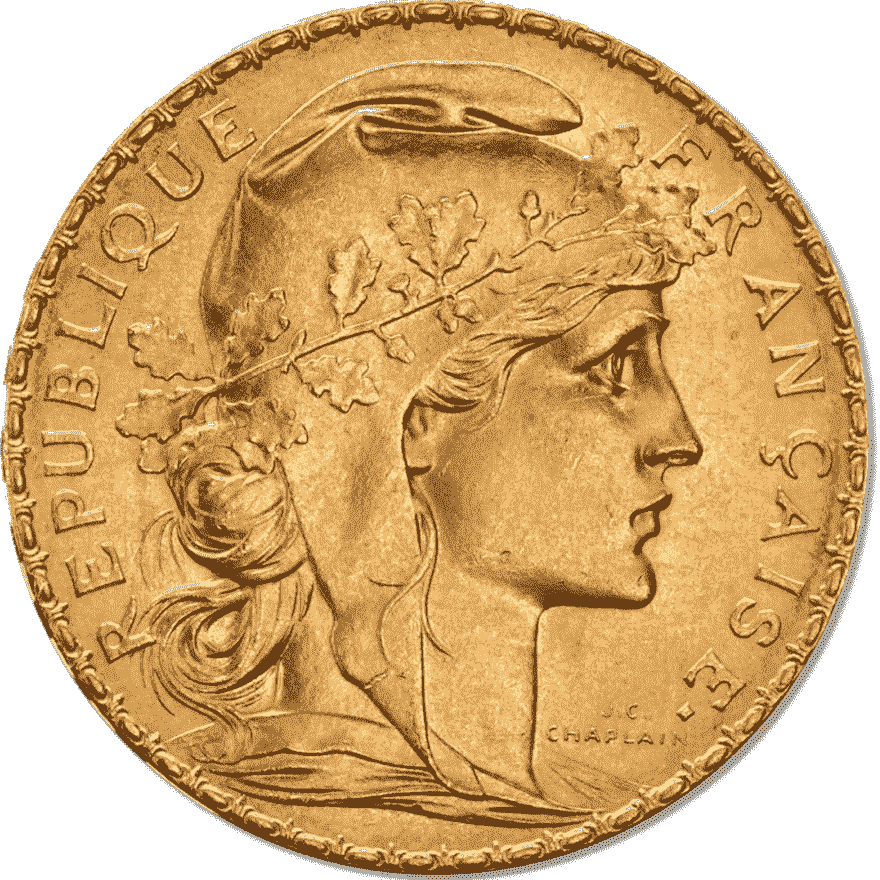 20 french francs marianne rooster gold coin 1899-1914 front