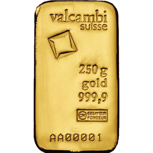 250g gold bar valcambi casted