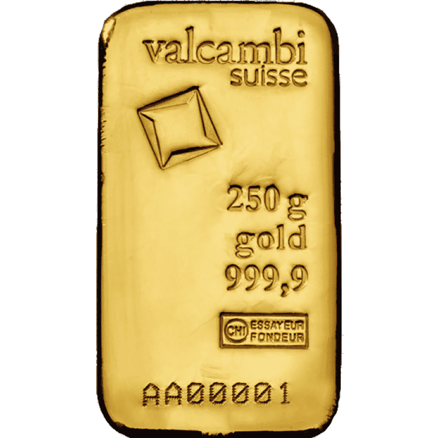 250g gold bar valcambi casted