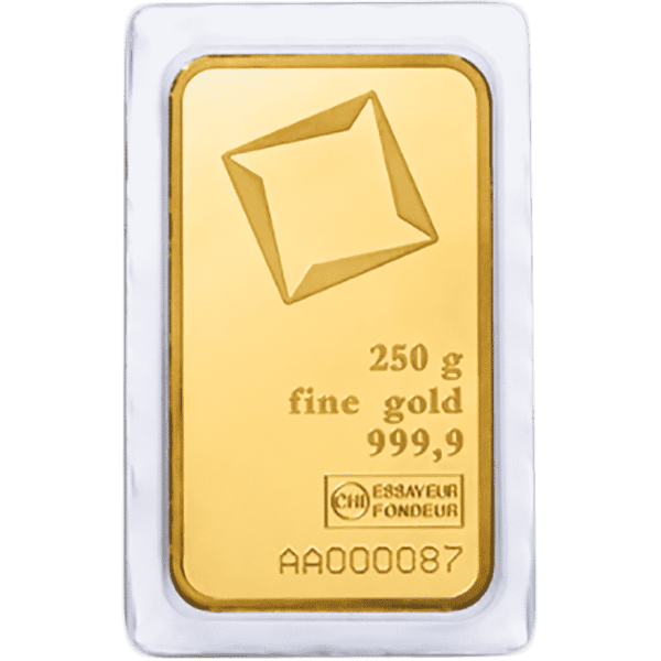 250g gold bar valcambi minted
