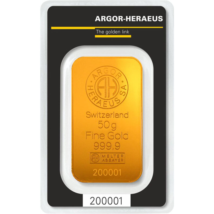 50g gold bar argor heraeus minted