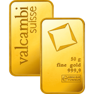 Valcambi 50g minted gold bar