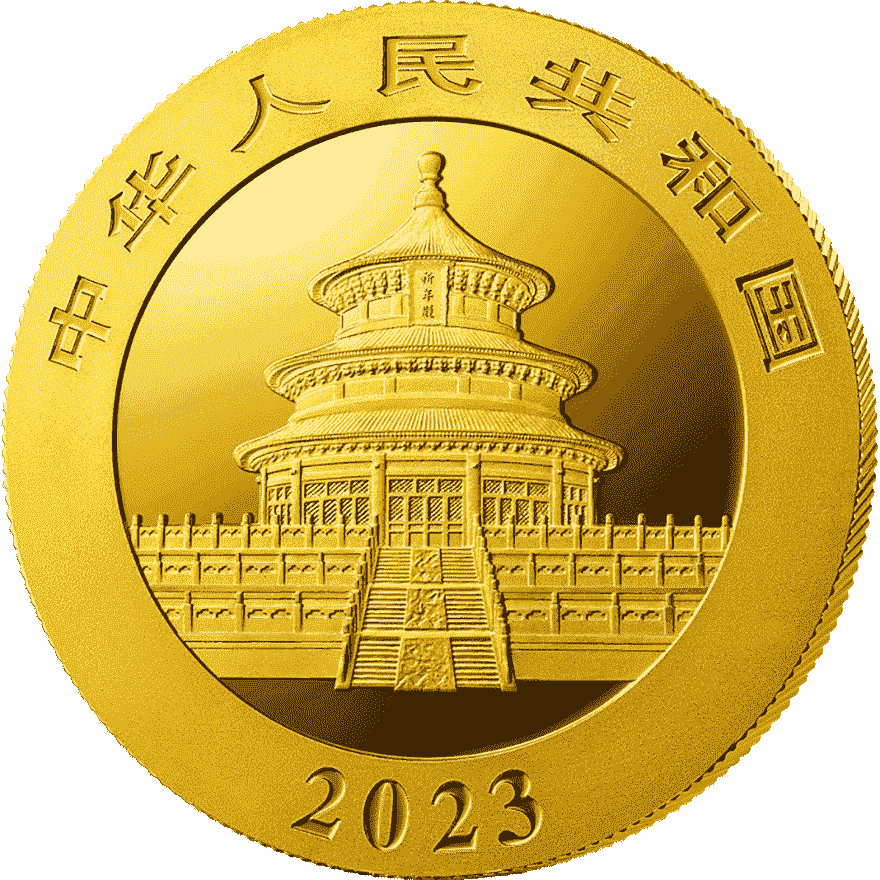 8g china panda gold coin 2023 back