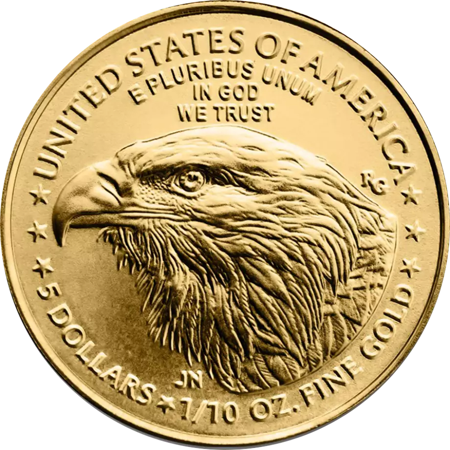 1/10 oz fractional gold coin reverse with engraved motif, investment-grade gold bullion from Gold Investments UK