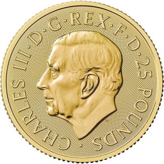 1/4 oz King Charles III Gold Britannia 2025 coin obverse with royal portrait, investment-grade UK gold bullion