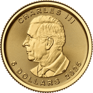 1/10 oz Gold Maple Leaf coin reverse with maple leaf design, Royal Canadian Mint investment-grade gold bullion