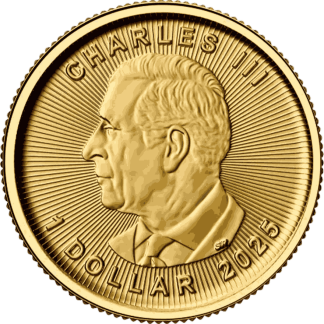 1/20 oz Gold Maple Leaf coin reverse with maple leaf design, Royal Canadian Mint investment-grade gold bullion