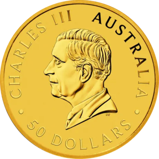 1/2 oz Gold Kangaroo coin reverse with kangaroo design, Perth Mint investment-grade gold bullion coin