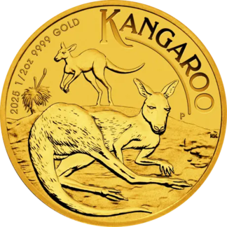 1/2 oz Gold Kangaroo coin obverse, Perth Mint investment-grade gold bullion coin from Gold Investments UK