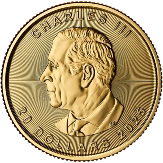 1/2 oz Gold Maple Leaf coin reverse with maple leaf design, Royal Canadian Mint investment-grade gold bullion
