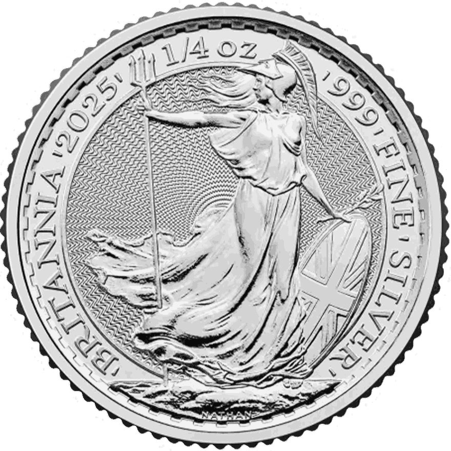 1/4 oz Silver Britannia coin obverse with royal portrait, investment-grade UK silver bullion from Gold Investments