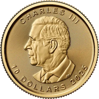1/4 oz Gold Maple Leaf coin reverse with maple leaf design, Royal Canadian Mint investment-grade gold bullion