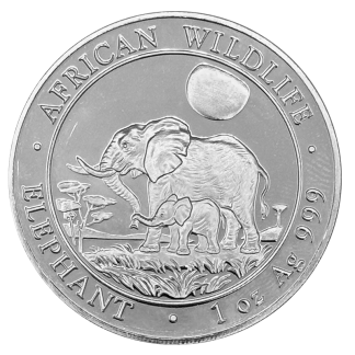 2011 Somalian Elephant bullion coin reverse with elephant design, investment-grade precious metal coin from Gold Investments UK