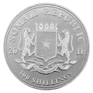 2011 Somalian Elephant bullion coin obverse, investment-grade precious metal coin from Gold Investments UK