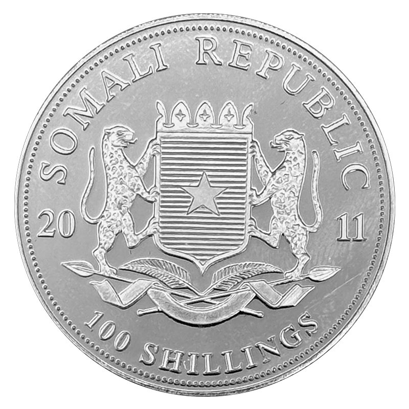 2011 Somalian Elephant bullion coin obverse, investment-grade precious metal coin from Gold Investments UK