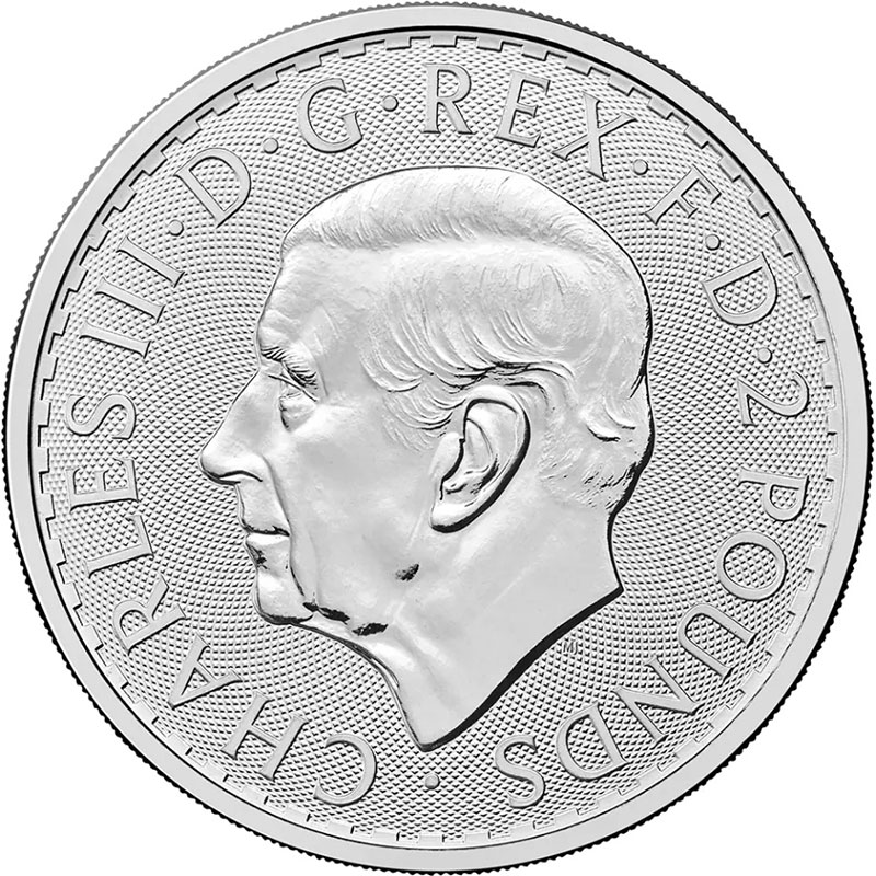 1 oz King Charles III Silver Britannia 2026 coin obverse with royal portrait, investment-grade UK silver bullion