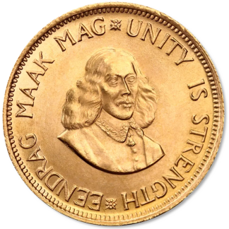 South African 2 Rand gold coin obverse, classic investment-grade gold bullion available to buy in the UK
