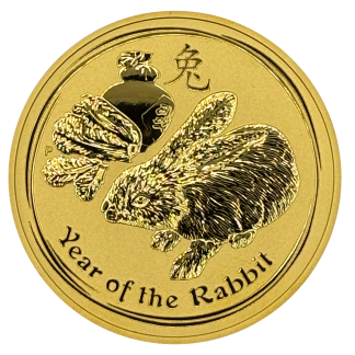 Australian Lunar Year of the Rabbit 2 oz gold coin obverse from the Perth Mint, investment-grade gold bullion