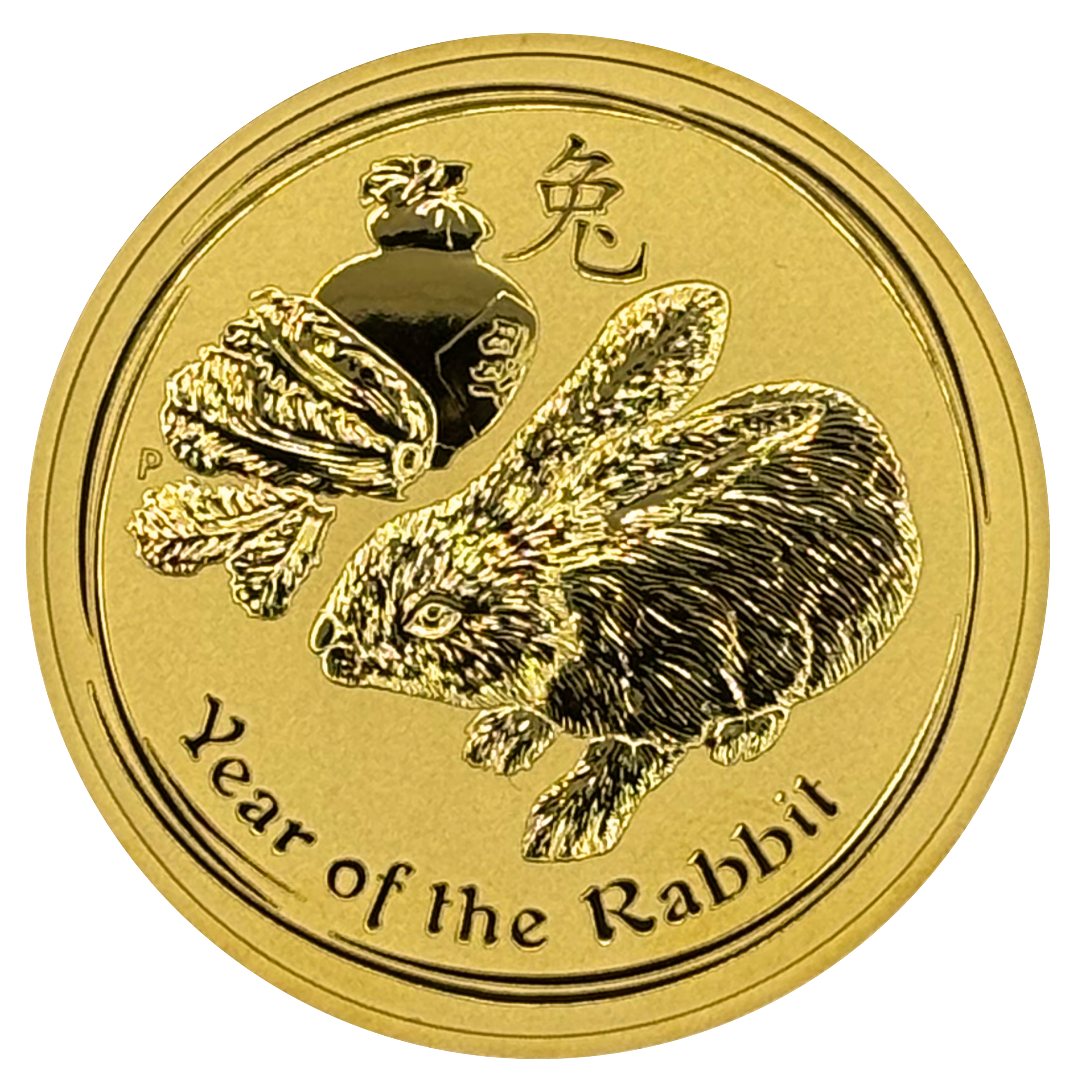 Australian Lunar Year of the Rabbit 2 oz gold coin obverse from the Perth Mint, investment-grade gold bullion