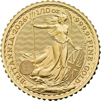 1/10 oz King Charles III Gold Britannia 2026 coin reverse showing Britannia design, investment-grade UK gold bullion