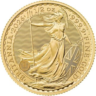 1/2 oz King Charles III Gold Britannia 2026 coin reverse showing Britannia design, investment-grade UK gold bullion