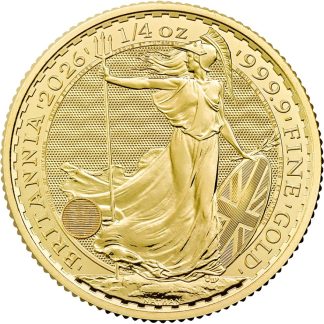 1/4 oz King Charles III Gold Britannia 2026 coin reverse showing Britannia design, investment-grade UK gold bullion